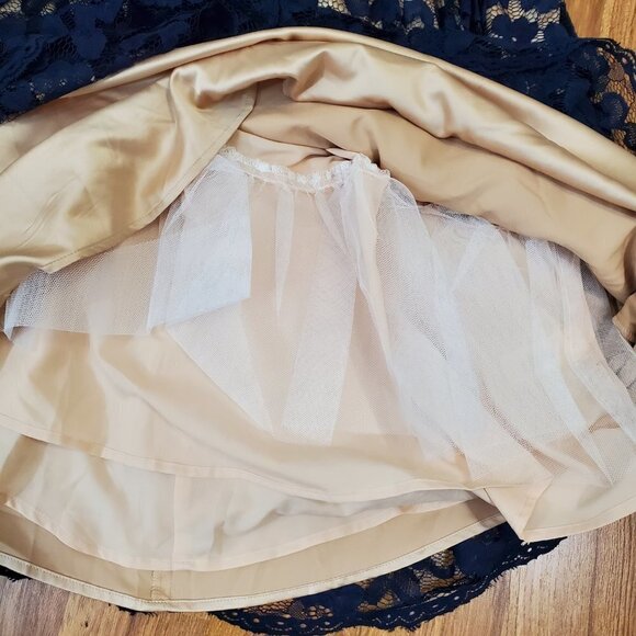 NWT Eliza J Navy Lace Illusion dress Fit & Flare Belted Cocktail sleeveless Sz 4 - Picture 12 of 16